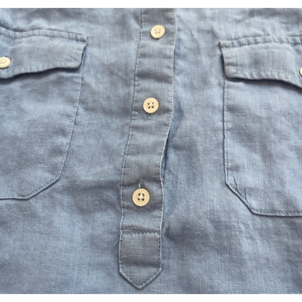 Lauren Ralph Lauren Linen Top Women's L  Blue Half Button-Up Long Sleeve - Picture 4 of 7